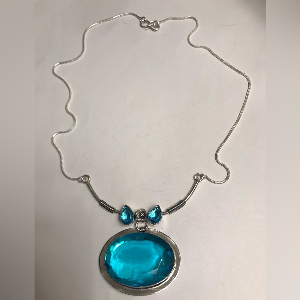 Blue Topaz Stamped 925 Sterling Silver Necklace
